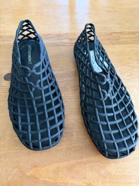Jeffrey Campbell Black Woven Jelly Mules